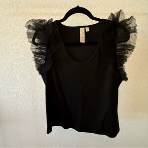 Anthropologie Black Ruffle Sleeve Top